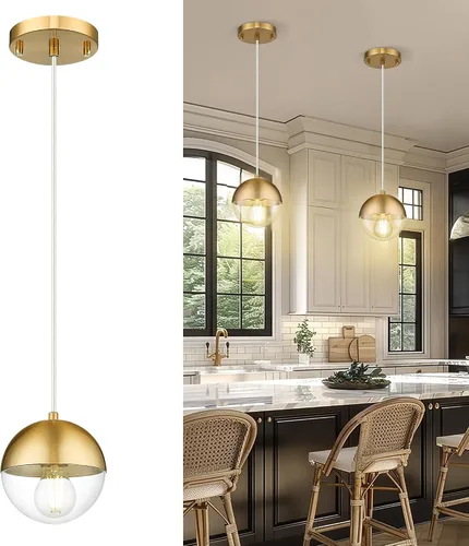 Miniatura 20 de LMS Luces colgantes negras de 8 pulgadas para isla de cocina, lámpara colgante moderna de globo con vidrio esmerilado, lámpara colgante Negro