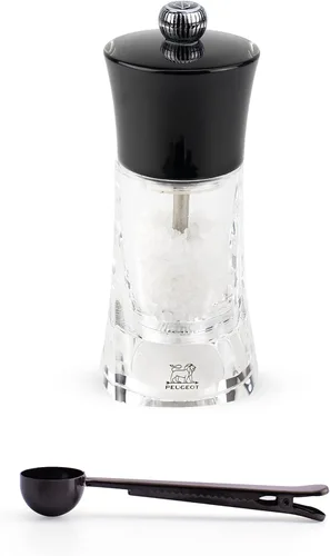 Peugeot Molene Salt Mill - Juego de regalo de molino de sal, 5.5 pulgadas, color negro, con cuchara de especias de acero inoxidable y clip para
