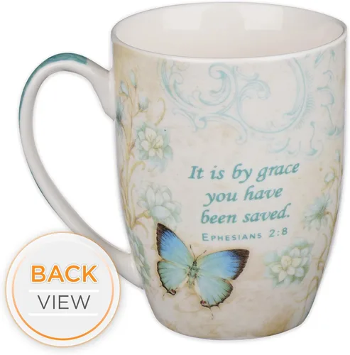 Miniatura 6 de Christian Art Gifts Taza de café de cerámica con diseño de mariposa azul botánica – Taza de café inspiradora para mujeres y hombres, 12 oz, sin