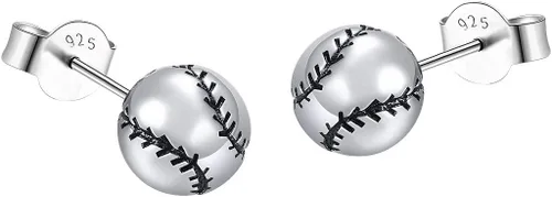 Aretes de plata de ley S925 para baloncesto, béisbol, fútbol, rugby, softbol, voleibol, bola, bola, para mujeres y hombres