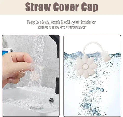 Miniatura 3 de Cubiertas de pajitas con flores SEMATA para tazas Stanley de 30 y 40 oz con asa, accesorios de 4 piezas, tapas de pajita de silicona reutilizables
