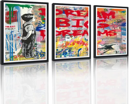 Miniatura 100 de 3 Piezas de Arte de Pared Banksy en Lienzo, Póster de Graffiti, Decoración de Pared con Citas Inspiradoras, Nunca Te Rindas, Obras de Arte para Sala