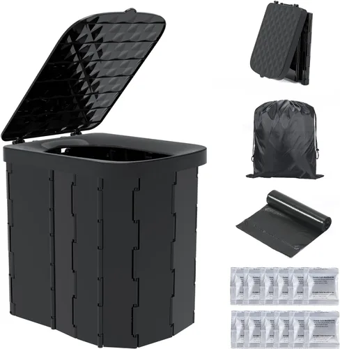 Miniatura 8 de Hapoon Inodoro Plegable Portátil XL para Acampar con Tapa - Orinal Portátil de Viaje para Adultos, Gris
