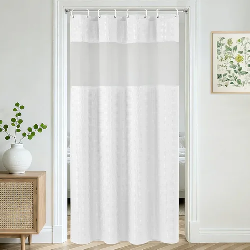 Miniatura 24 de UFRIDAY Cortina de ducha extralarga de 84 pulgadas con tejido de nido de abeja blanco y ventana con malla, cortina de baño decorativa resistente