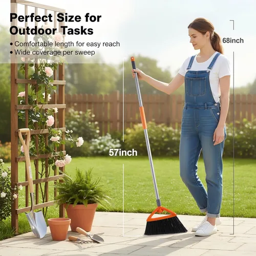 Miniatura 3 de CLEANHOME Escobas de exterior para barrer patio, escoba resistente de grado comercial con cerdas rígidas para barrer garaje, cubierta, cocina