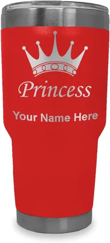 Miniatura 18 de LaserGram Vaso aislado al vacío de 20 onzas, corona de princesa, grabado personalizado incluido (negro)