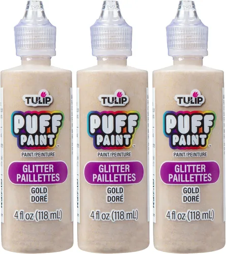Miniatura 14 de Pintura para tela Tulip Puff con acabado metálico, pintura permanente para manualidades para ropa, proyectos de bricolaje, no tóxica, 4 fl oz, 3 Oro