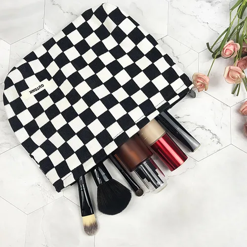 Miniatura 3 de Bolsa de maquillaje para mujeres, bolsa de cosméticos de pana con diseño estético, bolsa de mano para damas, estuche para lápices para niñas, lindo