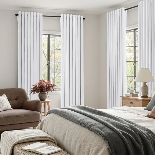 Miniatura 41 de Cream Linen Blackout Curtains 96 Length 2 Panels Set for Living Room Bedroom, 100% Black Out Thermal Insulated Linen Drapes, Room Darkening Grommet
