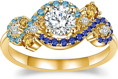 Kolmnurk Anillo de eternidad de moissanita de 0.5 quilates, 1 unidad, 2 quilates, Van Gogh, la noche estrellada, corte redondo, diamante cultivado