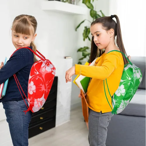 Miniatura 6 de Teling - 14 mochilas de hibisco, bolsas de recuerdos de fiesta con temática hawaiana con cordón Tiki Luau Treat Hawaii, bolsa de regalo tropical