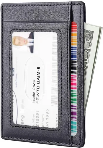 Miniatura 10 de Travelambo billetera mediana y minimalista de cuero para bolsillo frontal, con bloqueo de interferencia de radiofrecuencia