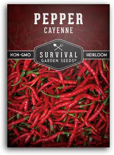 Semillas de pimienta de cayena para plantar | Pimientos rojos tradicionales sin OMG con 30,000-50,000 Scoville Heat - Semillas de jardín de