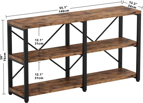 Miniatura 3 de IRONCK Mesa Consola Rústica de Entrada, Mesa Larga de Pasillo de 55 Pulgadas de 3 Niveles, Soporte de TV Centro de Entretenimiento Soporte