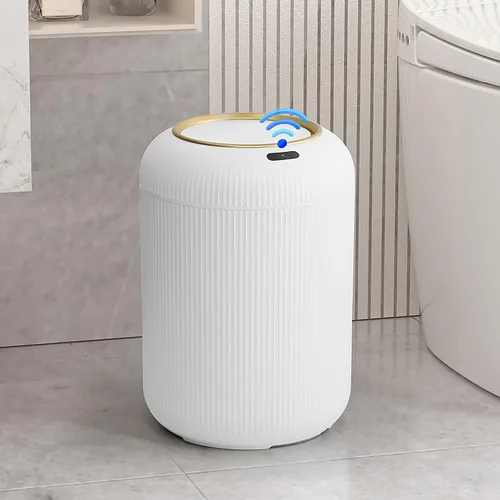 Miniatura 8 de Cubo de basura de baño con sensor de movimiento con tapa, cubo de basura automático de 3 galones/11 litros, cubo de basura negro inteligente, cubo