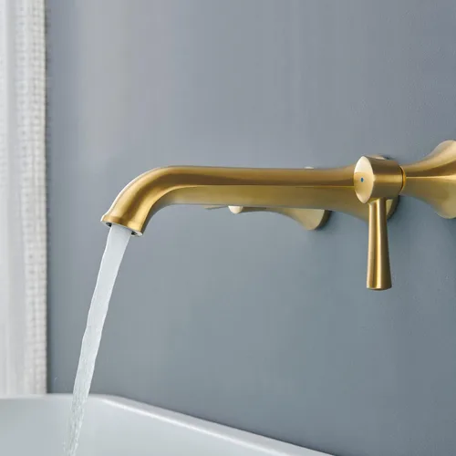 Miniatura 5 de Llenador de bañera romano de montaje en pared, grifos de bañera de latón dorado cepillado con 2 asas