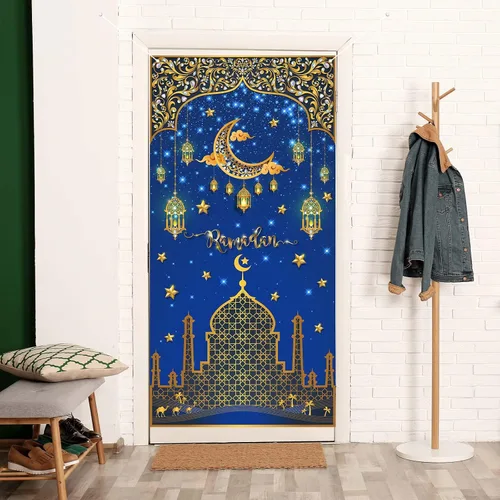 Miniatura 4 de Eid Ramadan Mubarak - Cubierta de puerta de Ramadán, decoración de Ramadán, mezquita de luna y estrella, decoración islámica, pancarta de puerta