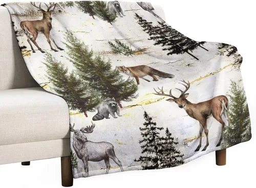 Miniatura 12 de Mantas de franela retro con alces y ciervos, estilo vintage de cabaña campestre rústica de montaña y granja, manta de cama para sofá, silla y cama