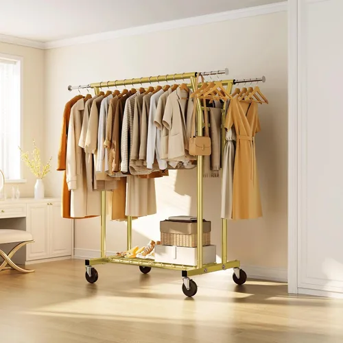 Miniatura 8 de HYSEYY Heavy Duty Clothes Rack, Rolling Clothing Rack for Hanging Clothes with Shelves Load 700LBS,Portable Garment Wardrobe Closet Rack with Wheels