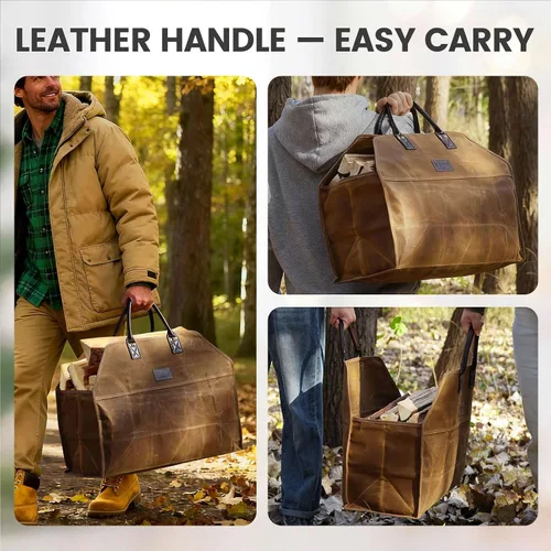 Miniatura 6 de INNO STAGE - Bolsa de lona encerada resistente para leña, tamaño grande, bolsa de almacenamiento para accesorios de chimenea y estufa de madera