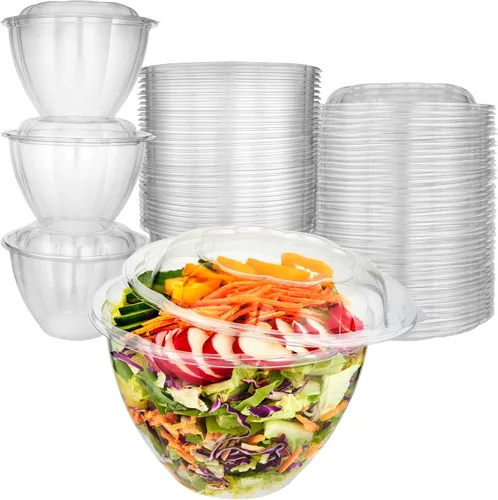 Miniatura 9 de Stock Your Home Cuencos de Ensalada de Plástico Transparente de 18 oz con Tapas Desechables (Paquete de 50) Mini Recipiente para Llevar con Tapa a