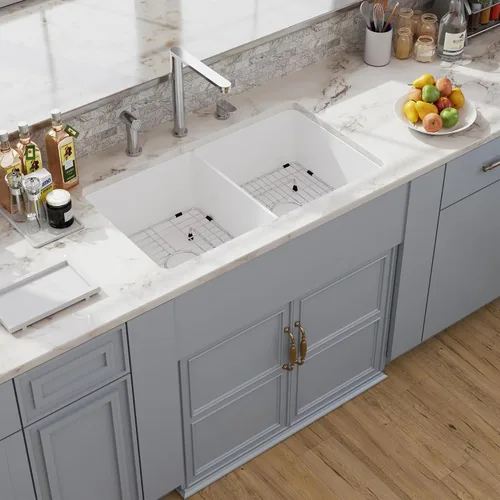 Miniatura 15 de Farm - Fregadero de cocina reversible con 24 unidades, color blanco, 24 x 18 pulgadas, delantal frontal de porcelana blanca, de cerámica y arcilla