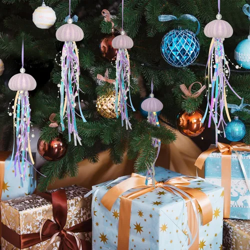 Miniatura 6 de Adornos de Navidad de Medusas Colgantes 4 Piezas para Adornos de Árbol de Navidad, Fiesta Temática de Sirena y Decoraciones de Fiesta Bajo el Mar