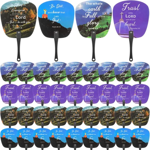 Geetery 36 abanicos de la Biblia cristiana a granel para iglesia redonda de plástico para decoración de fiestas religiosas de verano, regalos de