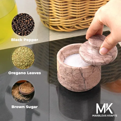 Miniatura 4 de MARBLOUS KRAFTS Bodega de sal de mármol con tapa, soporte de sal marinara de 3 pulgadas para mostrador, caja de sal y recipiente de sal de piedra