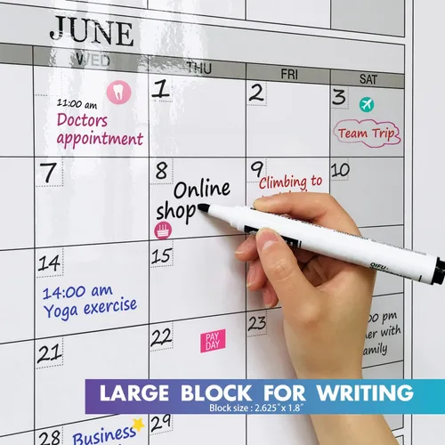 Miniatura 4 de Calendario de pared de pizarra blanca anual de borrado en seco, 46 x 63 pulgadas, enorme pizarra blanca borrable laminada de 12 meses, planificador