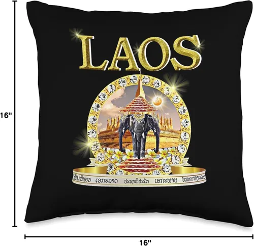 Miniatura 4 de Three Headed Elephant Laos Tee Central Laotian 3 cabezas elefante Erawan Budista Laos almohada de 16 x 16 pulgadas, multicolor
