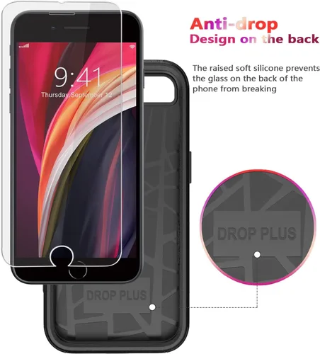 Miniatura 4 de Diverbox Funda diseñada para iPhone SE con protector de pantalla, resistente a los golpes, resistente a los golpes, para Apple iPhone se Phone Negro