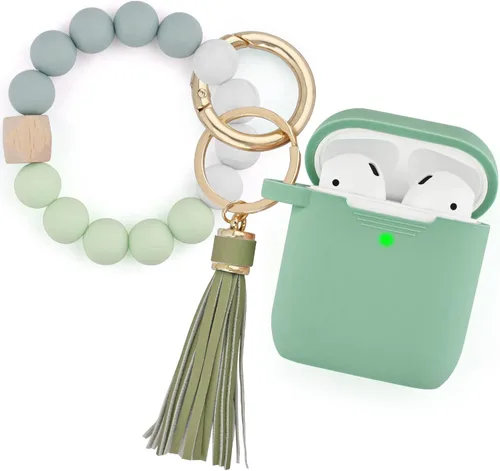 Filoto Compatible con funda para Airpod, bonita funda 2/1 para mujer, funda protectora de silicona con llavero de pulsera (verde cactus)