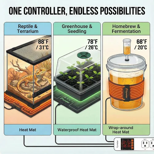 Miniatura 5 de Controlador digital de temperatura, termostato de reptil de sonda doble, salida controlada para tapete térmico de terrario, almohadilla