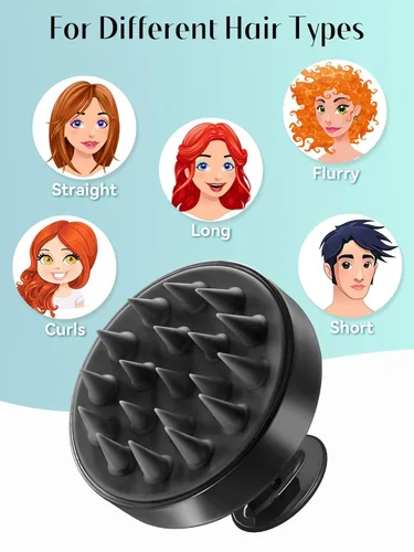 Miniatura 6 de HEETA Masajeador de cuero cabelludo para el crecimiento del cabello, cepillo exfoliante de champú de silicona suave para cuero cabelludo, negro