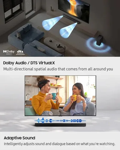 Miniatura 4 de Samsung Barra de sonido de la serie B, subwoofer HW-B650F de 3.1 canales, con subwoofer inalámbrico, Dolby Audio/DTS Virtual:X, Q-Symphony, HDMI ARC