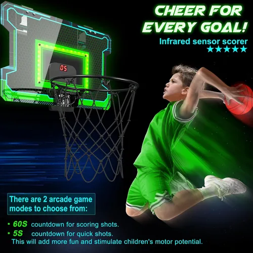 Miniatura 3 de OKKIDY Mini aro de baloncesto para interiores, aro de baloncesto iluminado con marcador LED electrónico, pequeños juguetes de baloncesto al aire