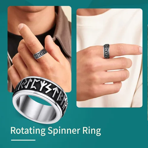 Miniatura 8 de Supcare Anillo giratorio para hombre y mujer, diseño nórdico/celta/luna, estrella, anillo giratorio con nombre personalizado, regalos para Navidad