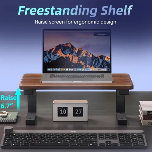 Miniatura 8 de Extensión de escritorio 3 en 1 con abrazadera y estante para monitor, organizador de escritorio de 16.5 pulgadas, altura ajustable, organizador