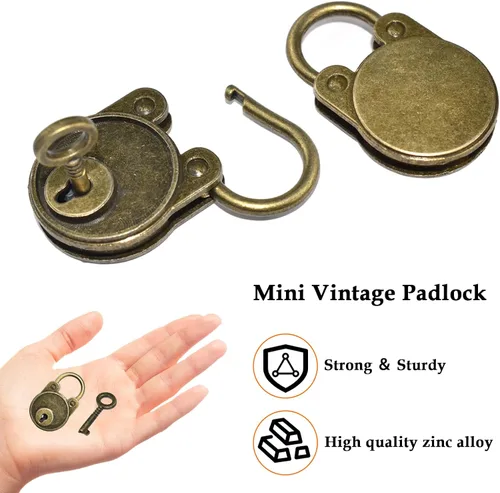 Miniatura 3 de Aifeier ET 2 piezas Mini candado de bronce antiguo en forma de oso con llave para cofre del tesoro, cuaderno de madera, caja de gabinete de maleta