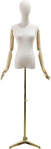 Adjustable Mannequin Dress Form Torso with Head & Wooden Arm - Female Clothing Display with Tripod Stand - 3 Color Options for Fashion Retail & Gold