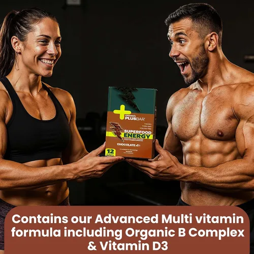 Miniatura 4 de Greens+ Plusbar Energy Chocolate Barra energética sin gluten Verduras orgánicas Chocolate negro orgánico Sin OMG 12 barras