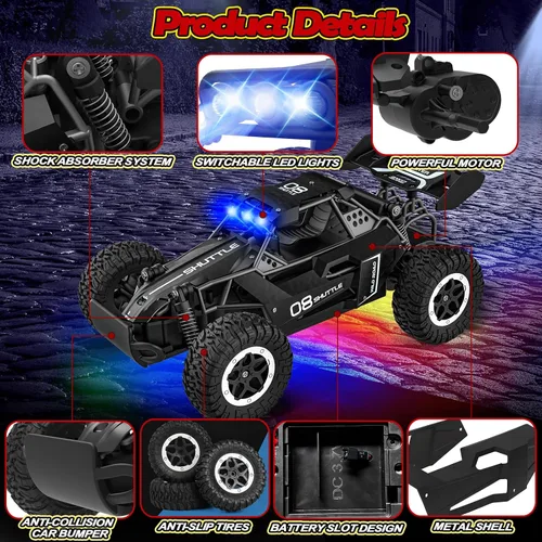 Miniatura 6 de Auto de control remoto para niños de 3, 4, 5, 6, 7+, coches RC de 20 KM/H de alta velocidad con luces LED, 2.4 GHz 2WD Monster Truck juguetes, auto