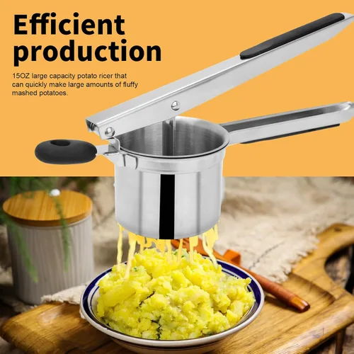 Miniatura 2 de Ricer de papas grande de 15 onzas con 3 discos intercambiables, de acero inoxidable resistente para puré de papas, herramienta de cocina con mango