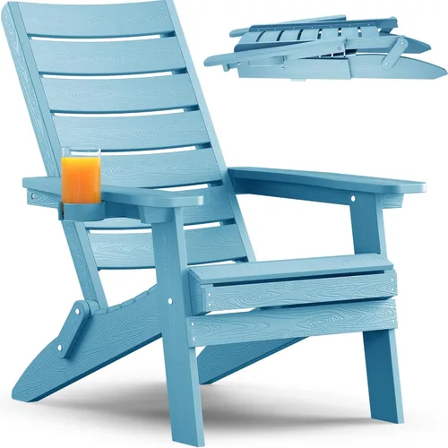 Miniatura 18 de YEFU Sillas Adirondack plegables para exteriores: silla de gran tamaño para hoguera resistente con respaldo de arco cómodo y soporte para tazas