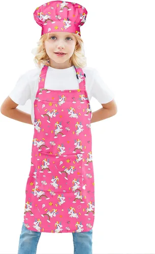 Miniatura 16 de BIGHAS Juego de delantal de chef para niños y niñas, correa ajustable para el cuello, cierre de gancho y bucle, diseño de cintura para hornear Blanco