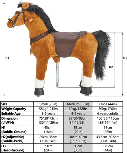 Miniatura 8 de Pony de acción UFREE, paseo en juguete, caballo móvil mecánico, diversión para niños de 3 a 9 años, altura de 36 pulgadas, M