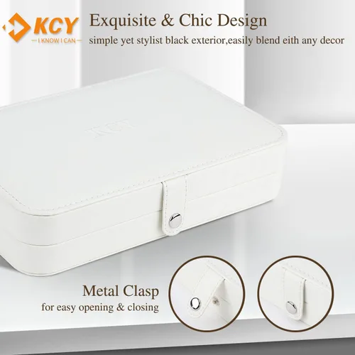 Miniatura 5 de KCY Joyero para mujeres y niñas, pequeño estuche organizador de joyas de viaje, cajas de almacenamiento de joyas portátiles de piel sintética