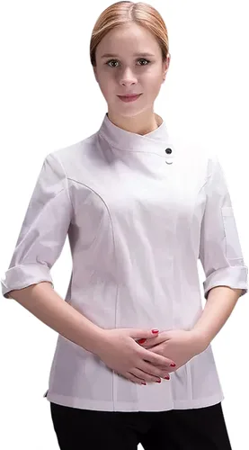 Miniatura 2 de Uniforme de chef clásico de manga 34 para mujer, chaqueta de chef de verano para hotel, cocina, restaurante