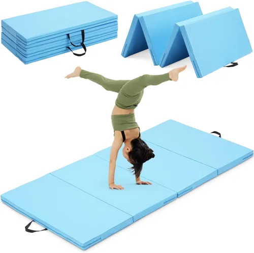 Colchoneta de gimnasia, 3 x 6 pies, 4 x 8 pies, 2 pulgadas de grosor, plegable, para niños, para gimnasio en casa, ejercicio y juego 3x6FT-azul claro